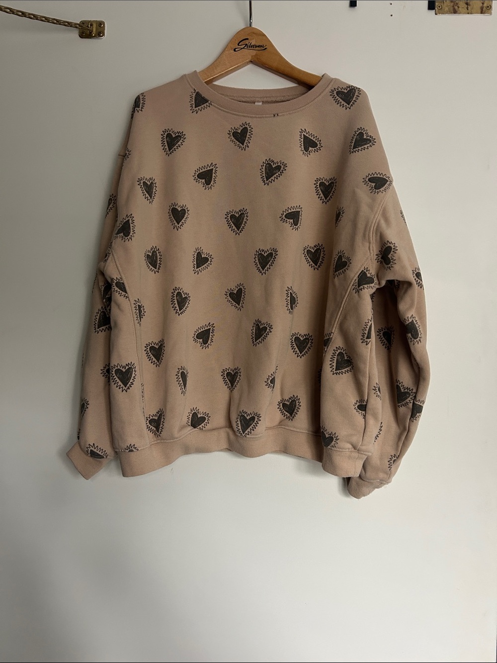 Rylee + Cru kids Heart Print Crewneck Sweater - Beige size 10